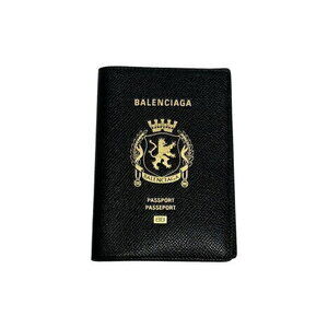 Balenciaga Passport Holder Card Wallet Black Calfskin